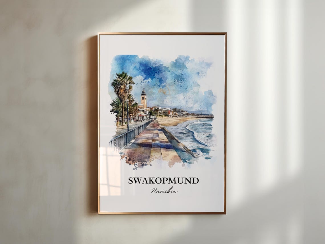 Swakopmund Namibia Beach Promenade Watercolor Coastal Poster - Image 6