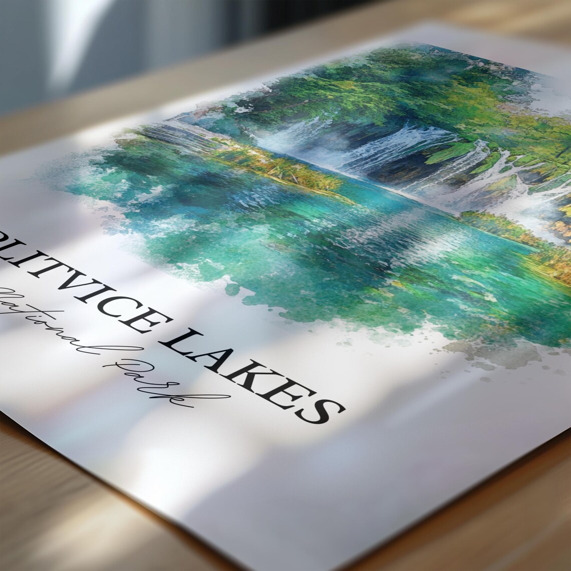 Plitvice Lakes Croatia Waterfall Lake Watercolor Travel Poster - Image 6