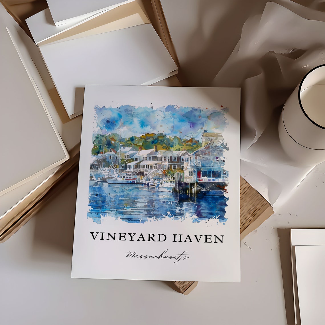 Marthas Vineyard Tisbury Watercolor Travel Poster - Image 6