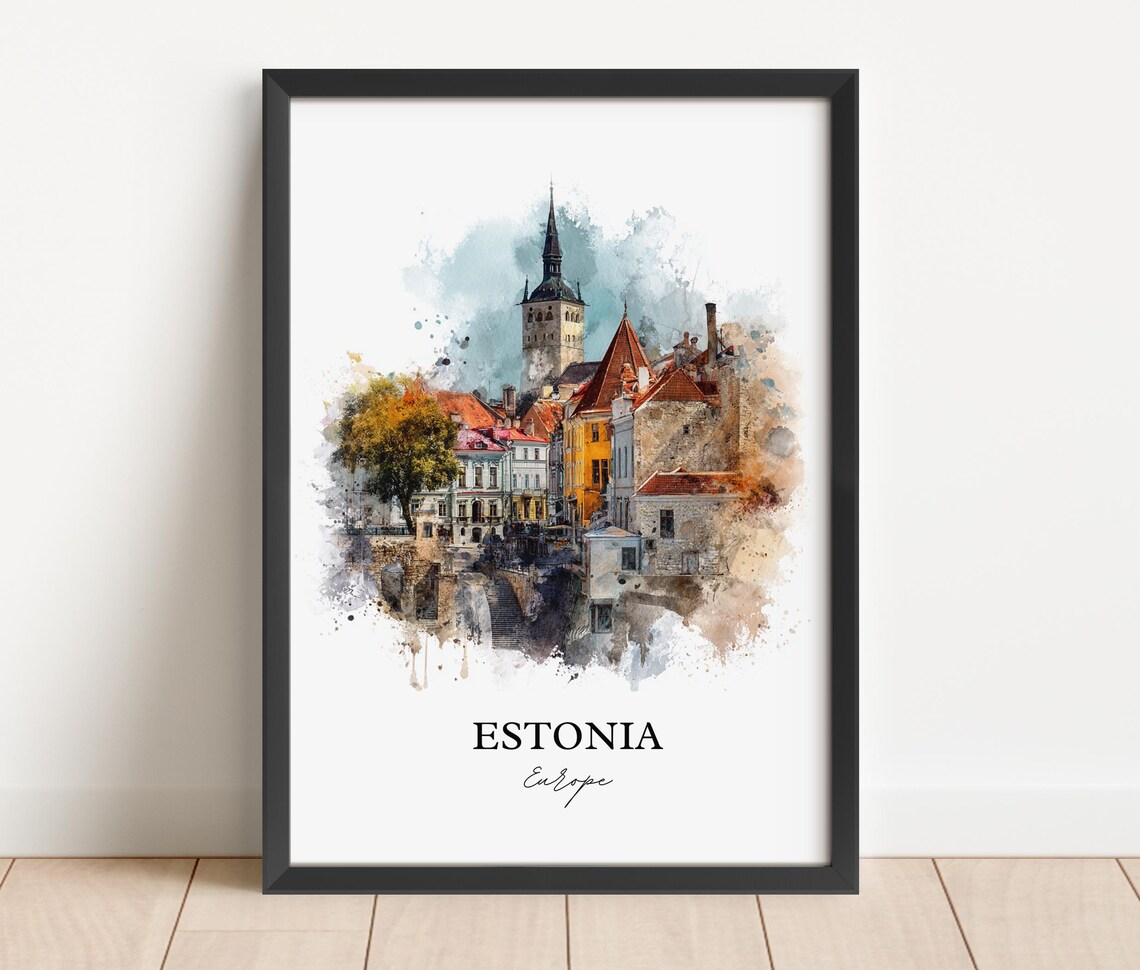 Estonia Tallinn Old Town Tower Watercolor Europe Travel Poster - Image 4