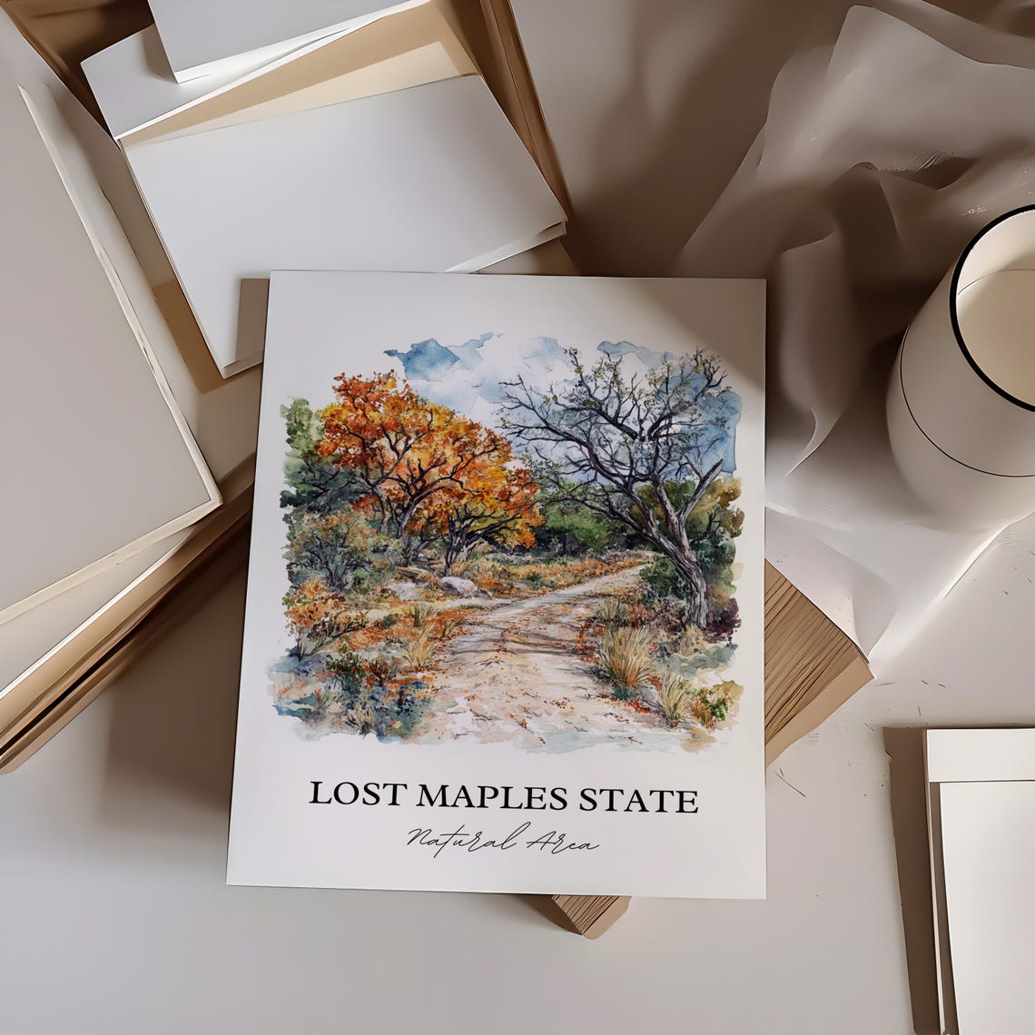 Lost Maples State Natural Area Texas Autumn Trail Watercolor Poster - Image 3