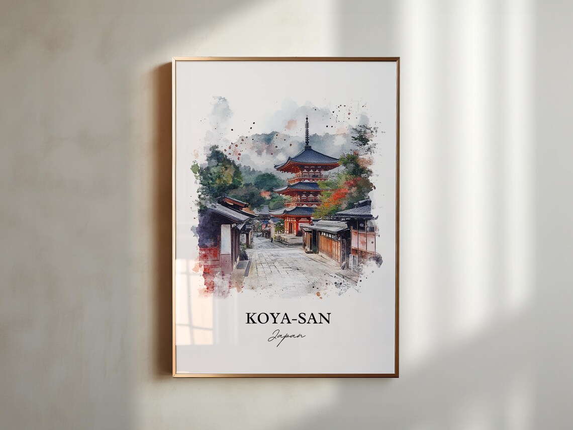 Koya-San Japan Watercolor Buddhist Temple Pagoda Street Poster - Image 5