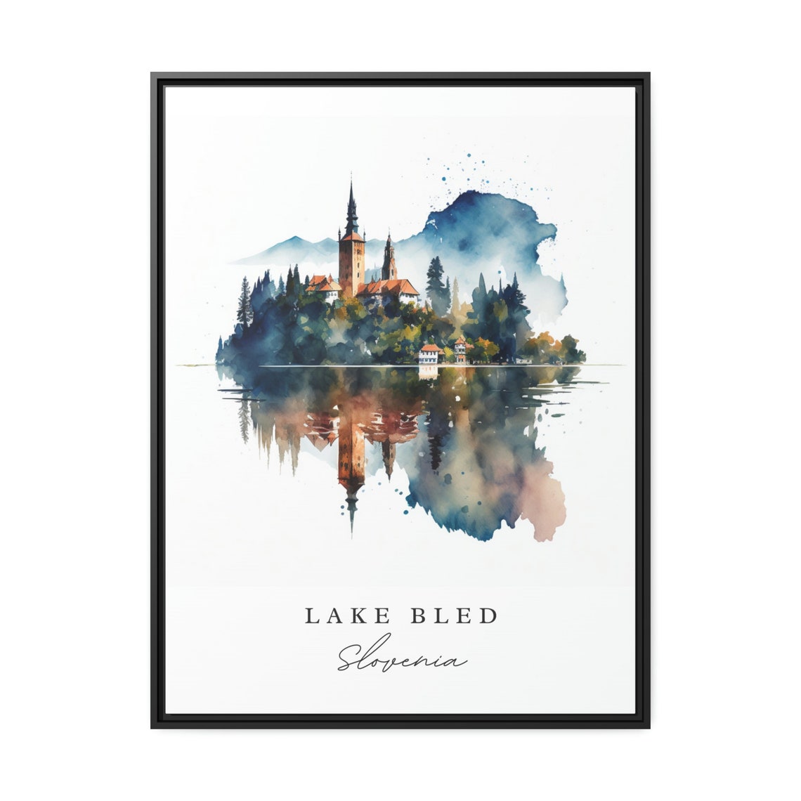 Lake Bled Slovenia Island Church Reflection Watercolor Scenic Poster - Image 2