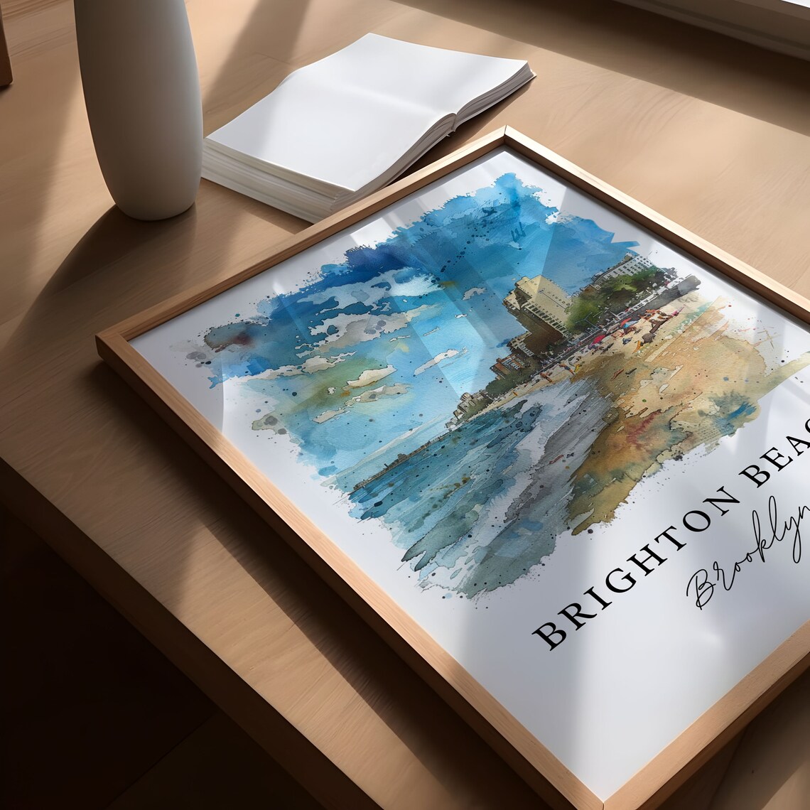 Brighton Beach Brooklyn New York Seaside Watercolor Art Poster - Image 5
