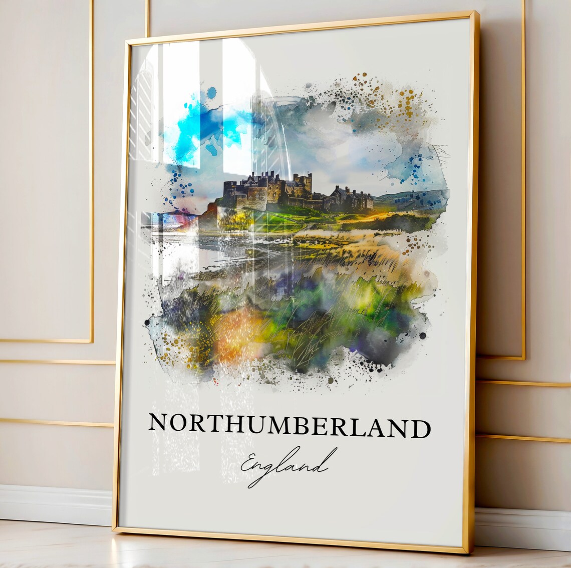 Northumberland England Watercolor Castle Hill Rugged Coast Poster - Image 4