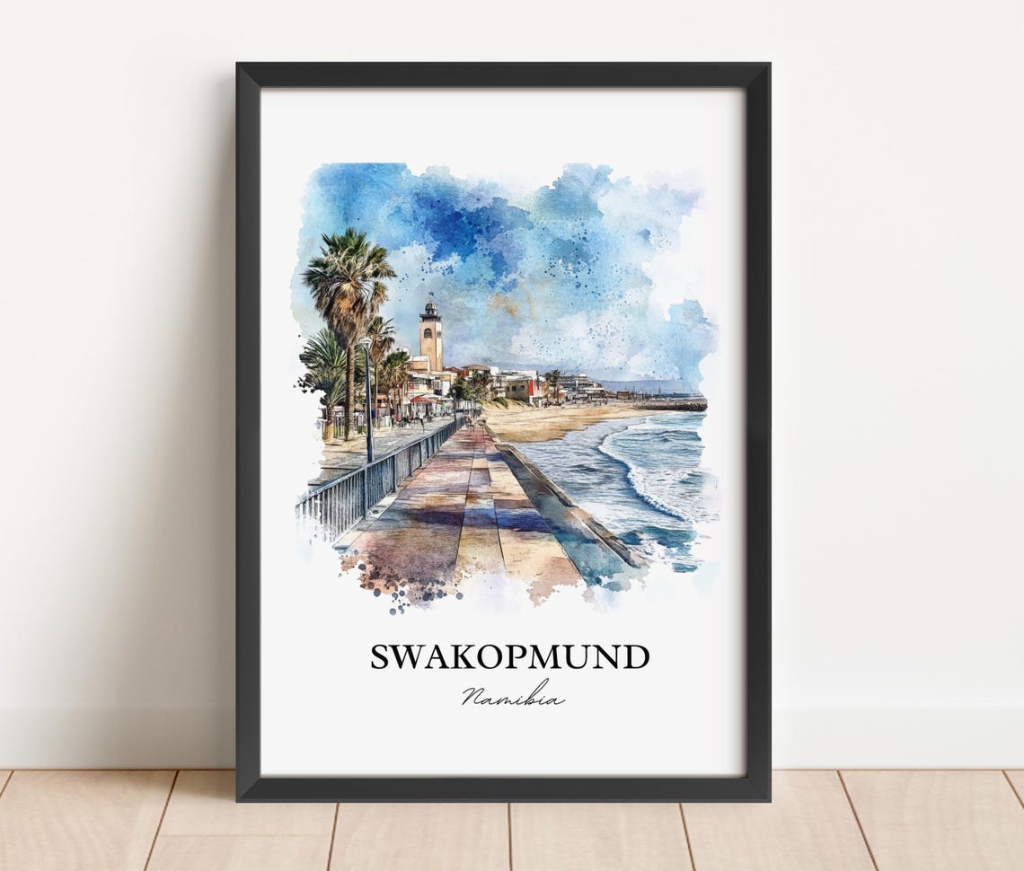 Swakopmund Namibia Beach Promenade Watercolor Coastal Poster - Image 4