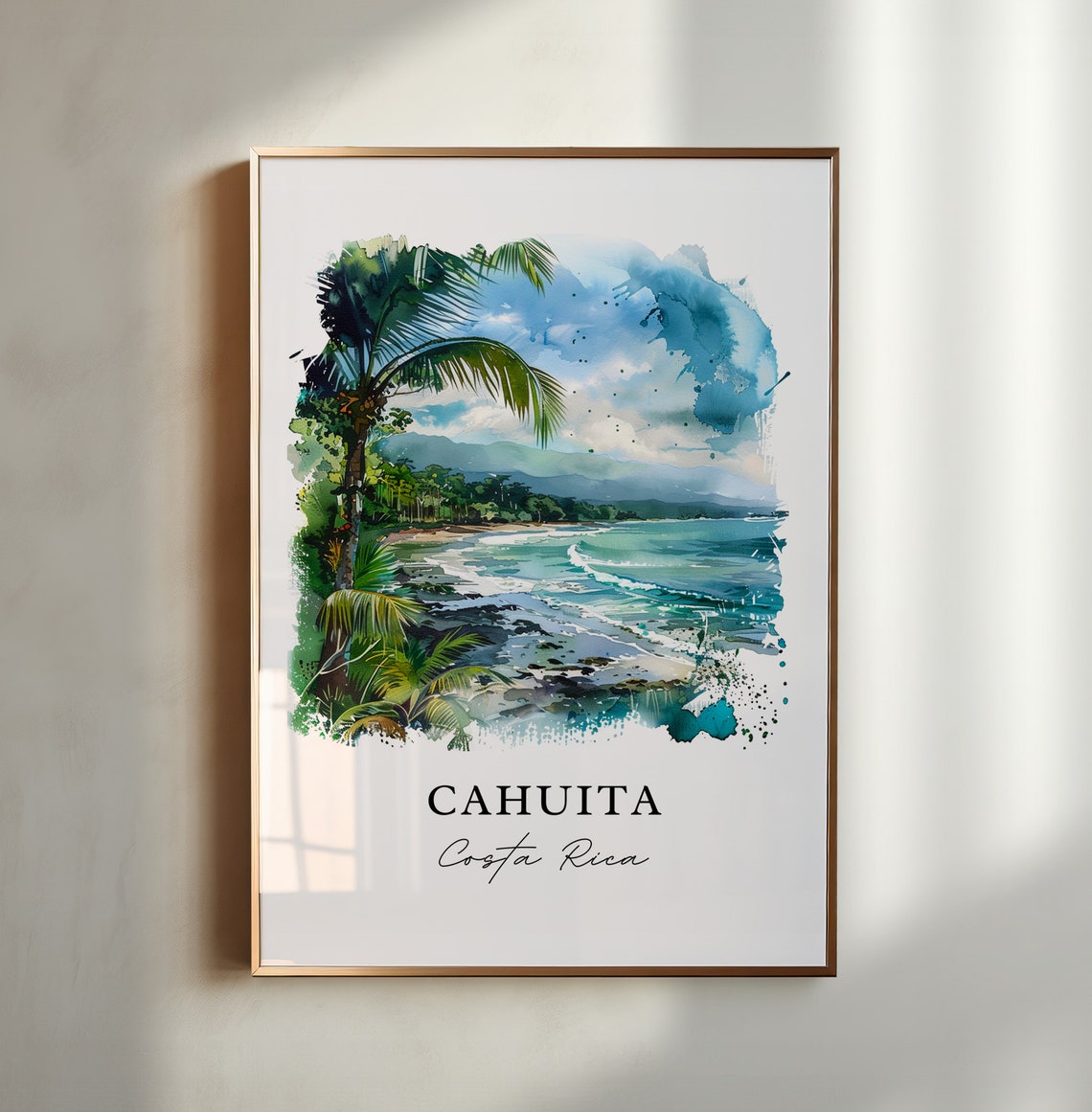 Cahuita Costa Rica Palm Beach Jungle Coast Watercolor Poster