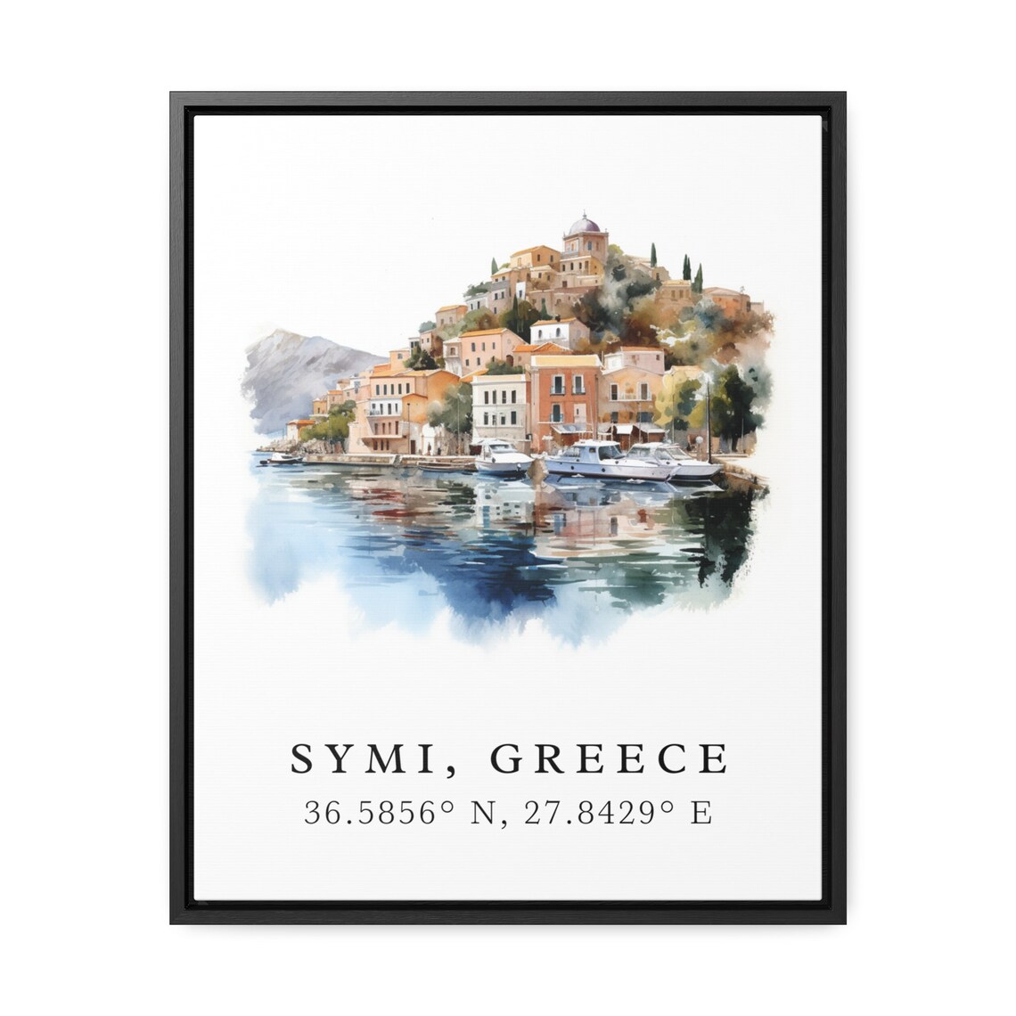 Symi Greece Watercolor Harbor Pastel Houses Fishing Boats Poster - Image 2