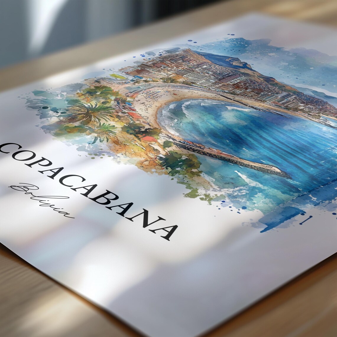Copacabana Bolivia Watercolor Lake Shore Cityscape Travel Poster - Image 6