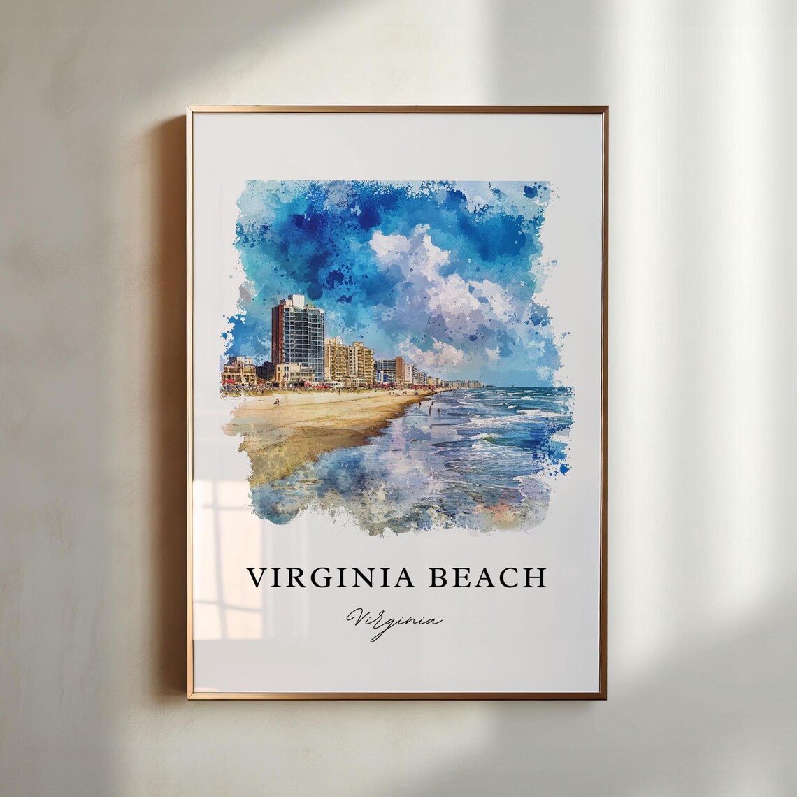 Virginia Beach Oceanfront Skyline Watercolor Coastal Travel Art Poster