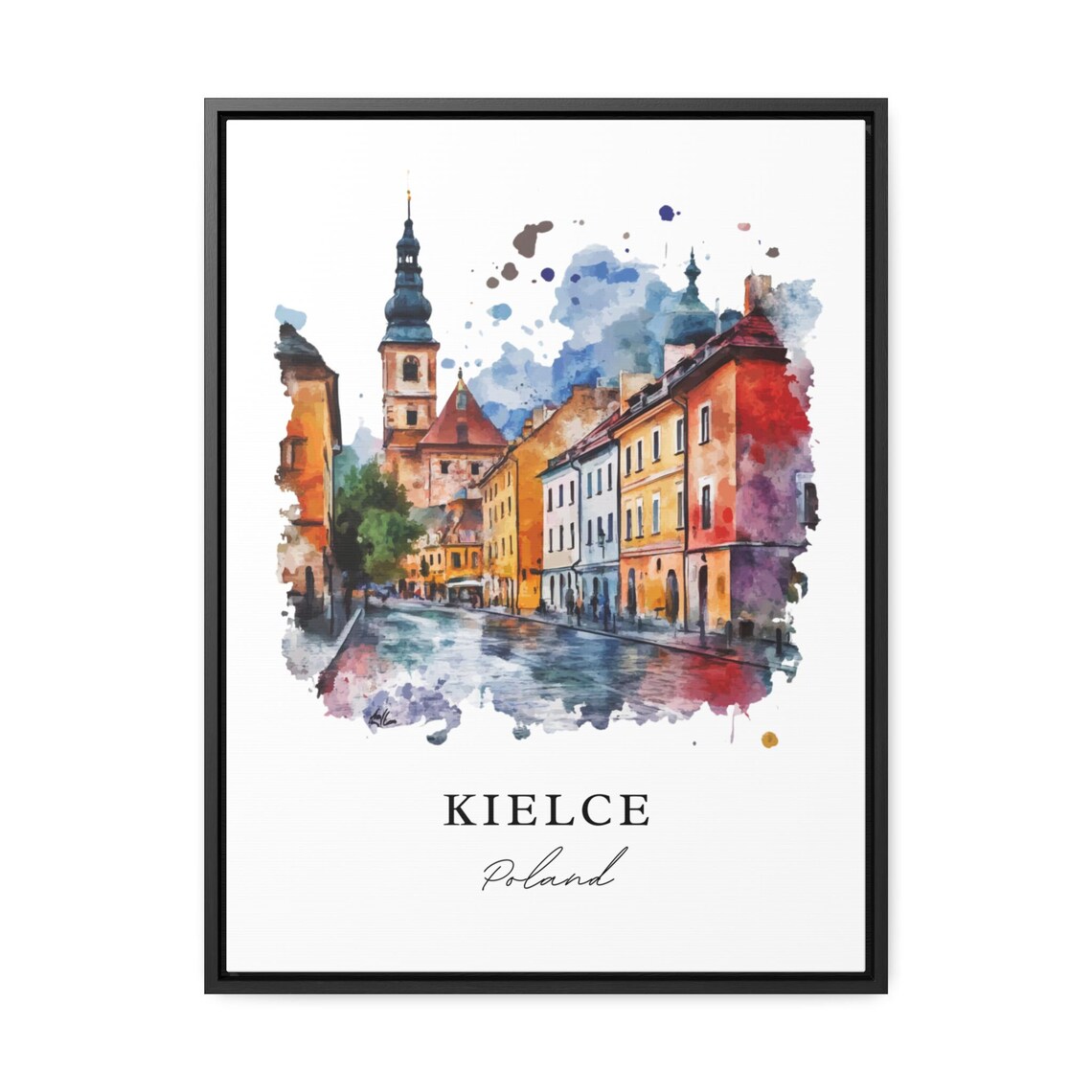 Kielce Poland Historic Old Street Cathedral Watercolor Travel Poster - Image 3