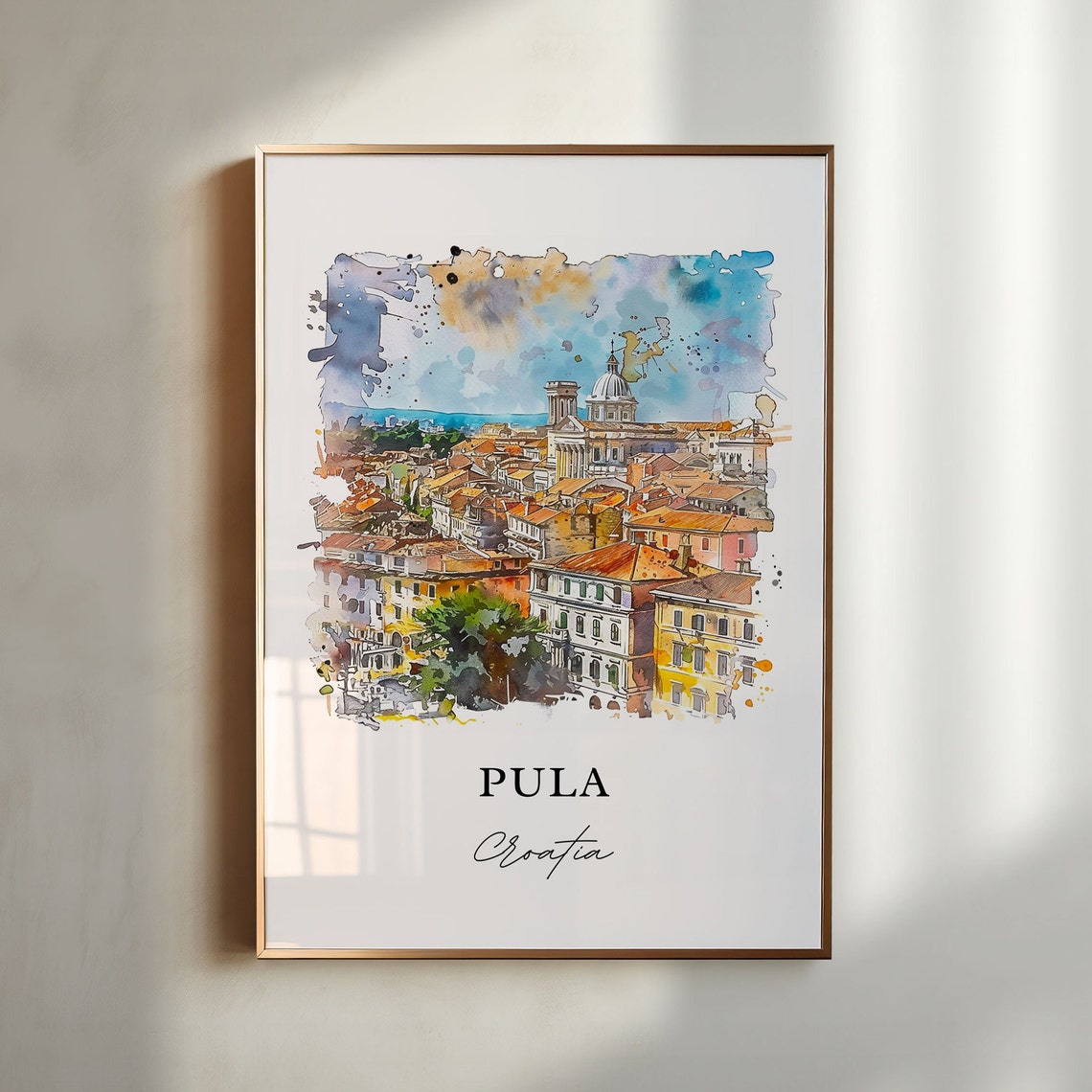 Pula Croatia Historic Old Town Cathedral Watercolor City Poster