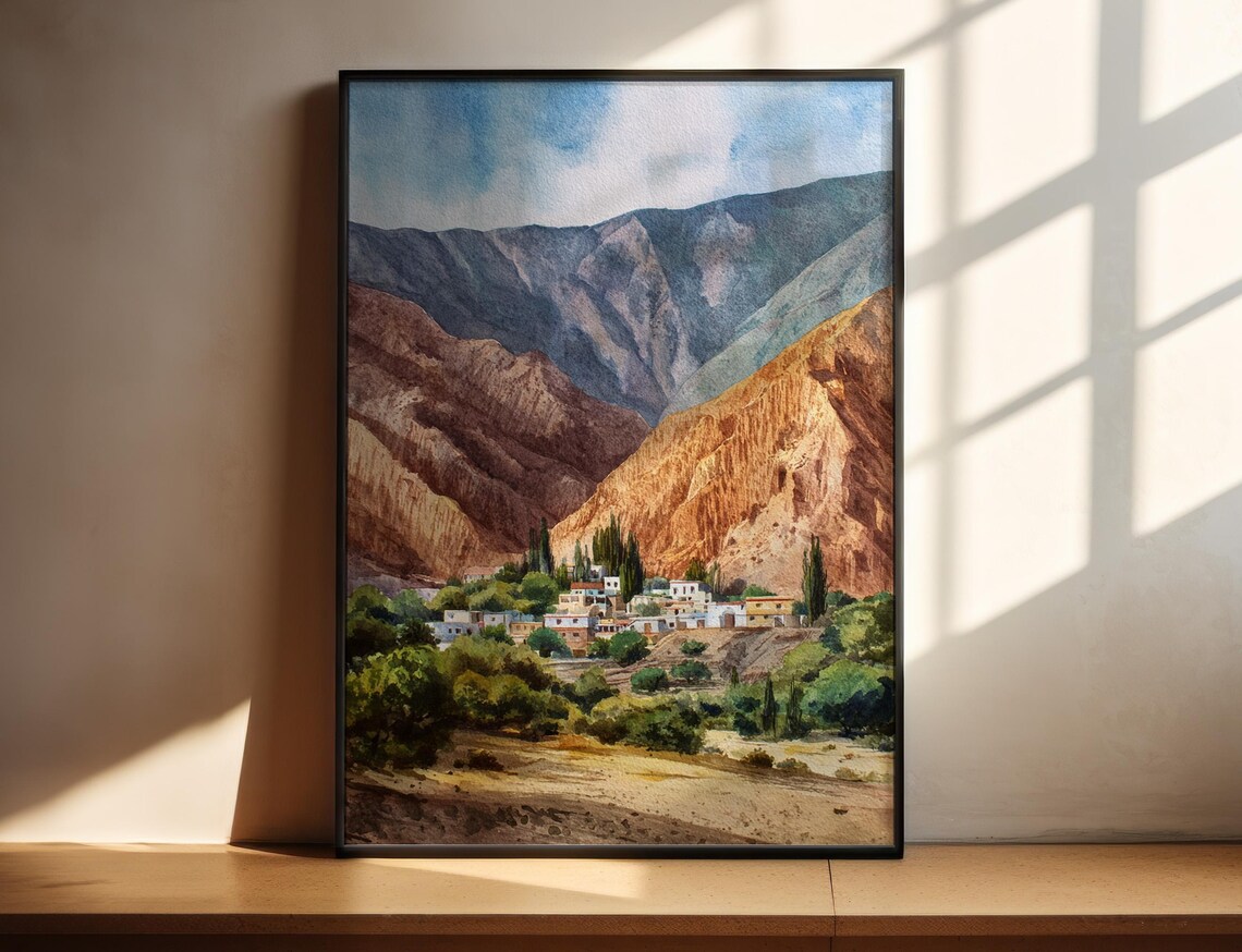 Jujuy Argentina Mountain Village Watercolor Andes Canyon Travel Poster