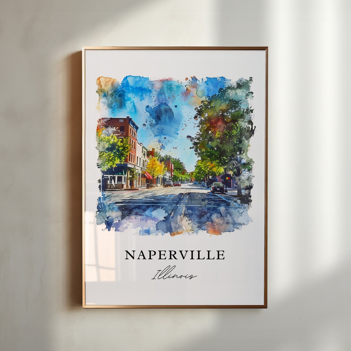 Naperville Illinois Downtown Street Watercolor Travel Art Print