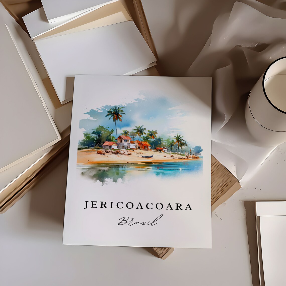 Jericoacoara Brazil Beach Palms Red Roof Houses Watercolor Poster - Image 5