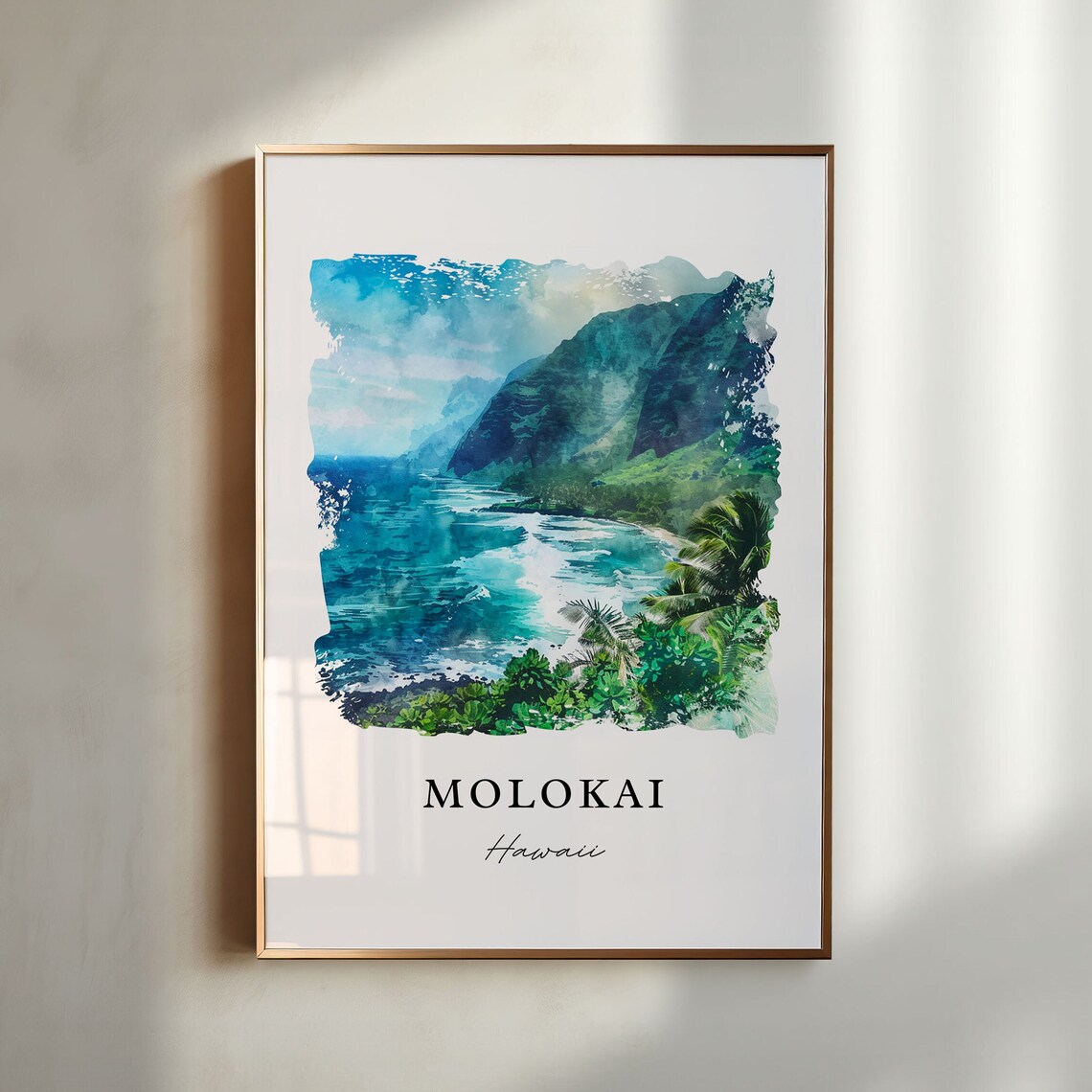 Molokai Hawaii Travel Poster, Watercolor Art Print