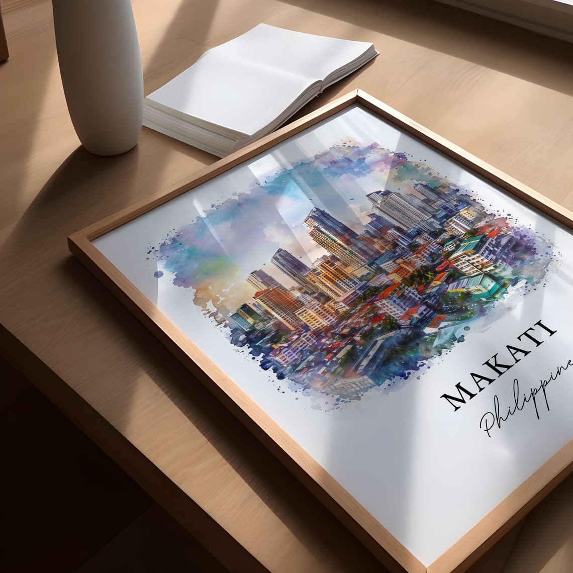 Makati Philippines Watercolor Sunset City Skyline Towers Poster - Image 5