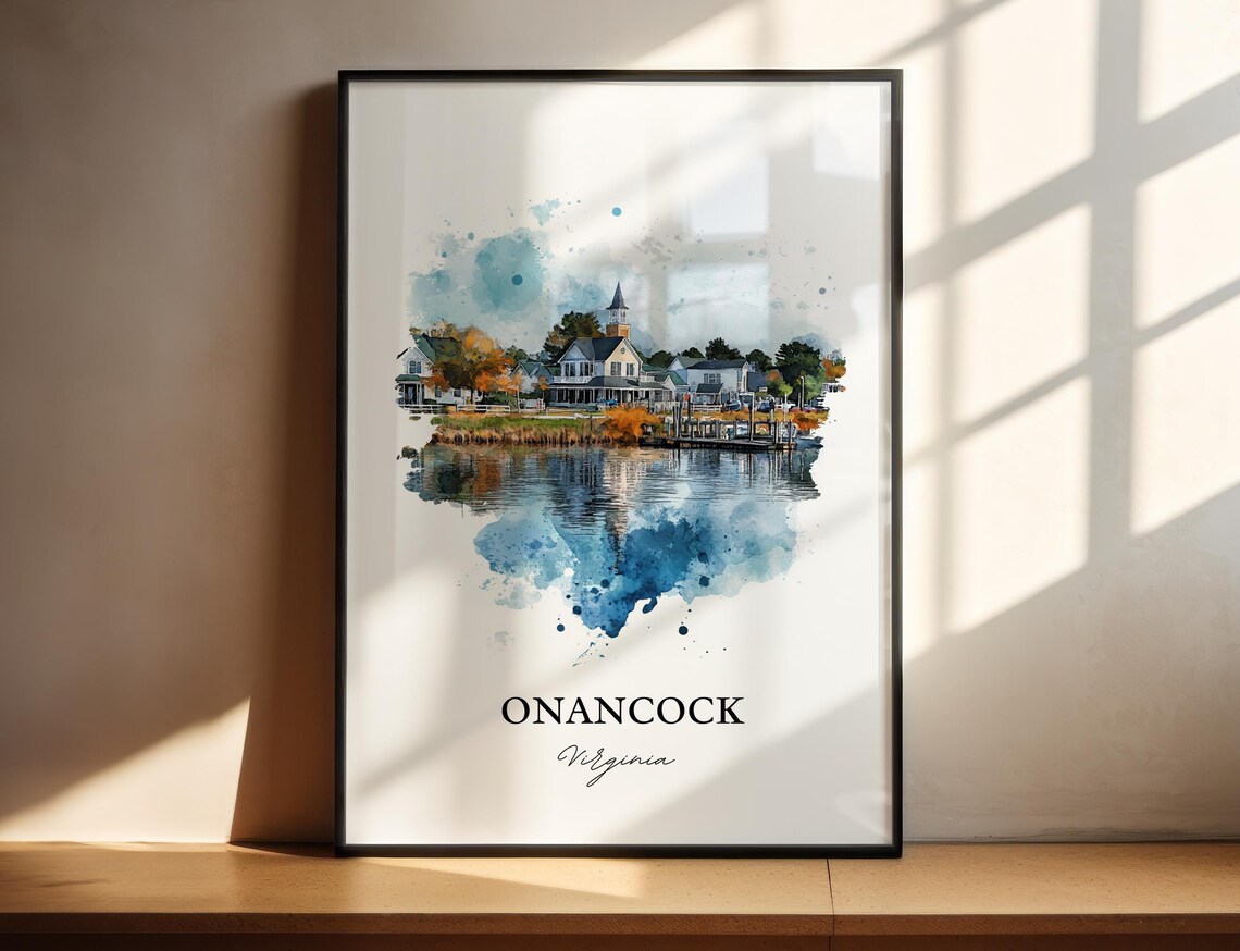Onancock Virginia Watercolor Waterfront Town Church Reflection Poster