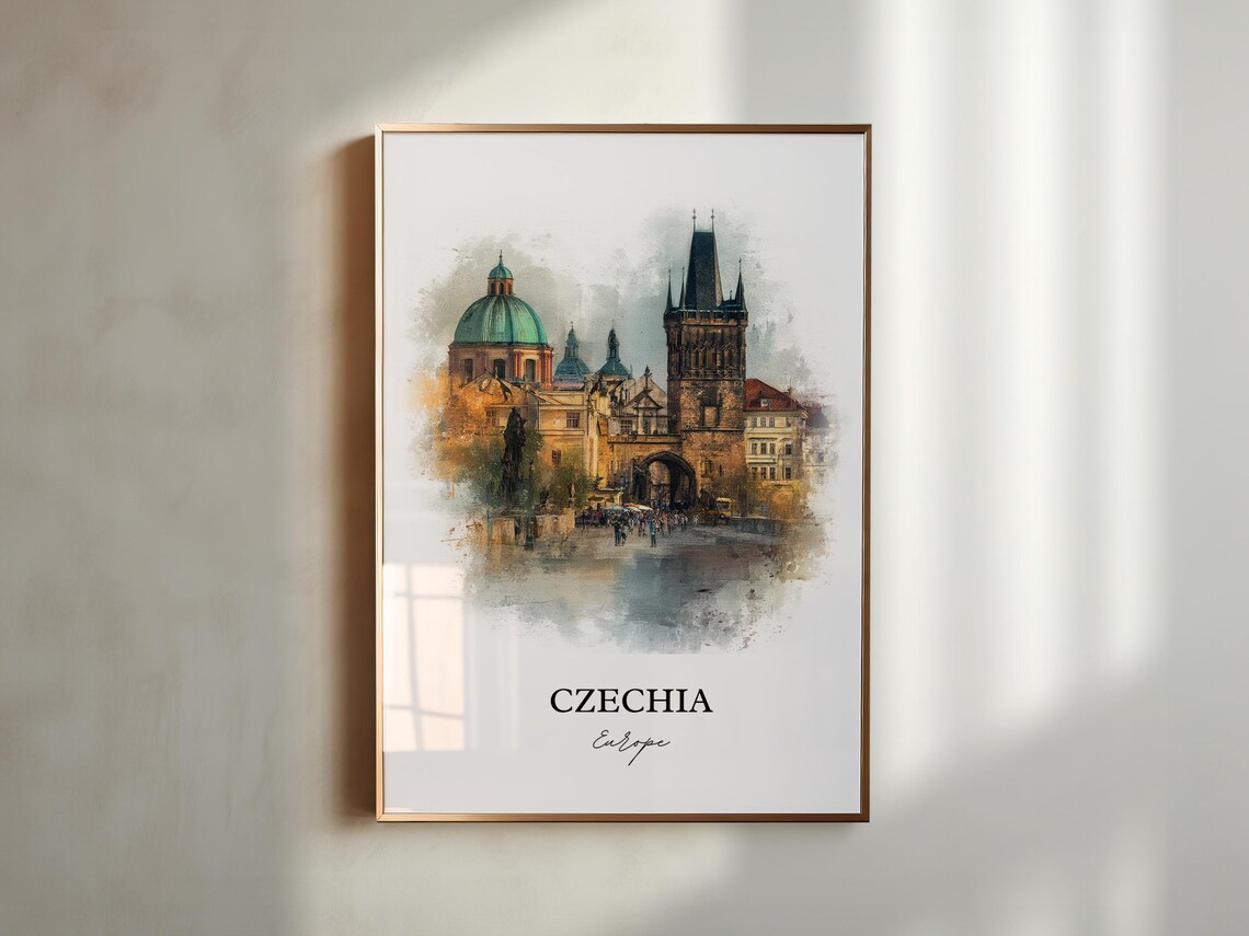 Czechia Prague Old Town Bridge Watercolor Europe Travel Poster - Image 5
