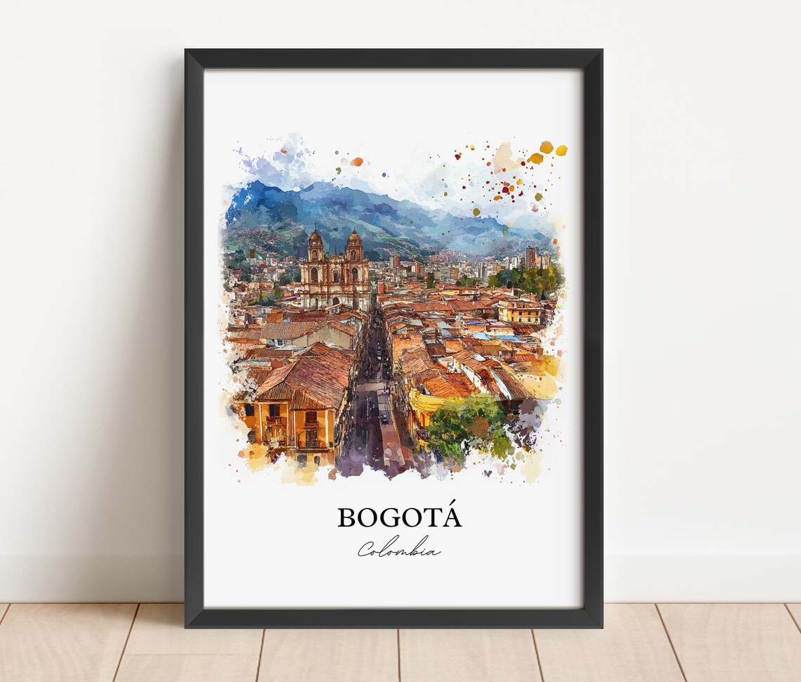 Bogota Colombia Old Town Aerial View Watercolor Travel Poster - Image 3