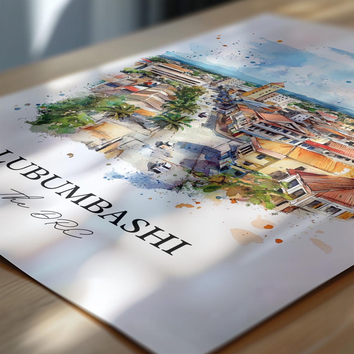 Lubumbashi Congo Watercolor City Clock Tower Gift Art Poster - Image 7