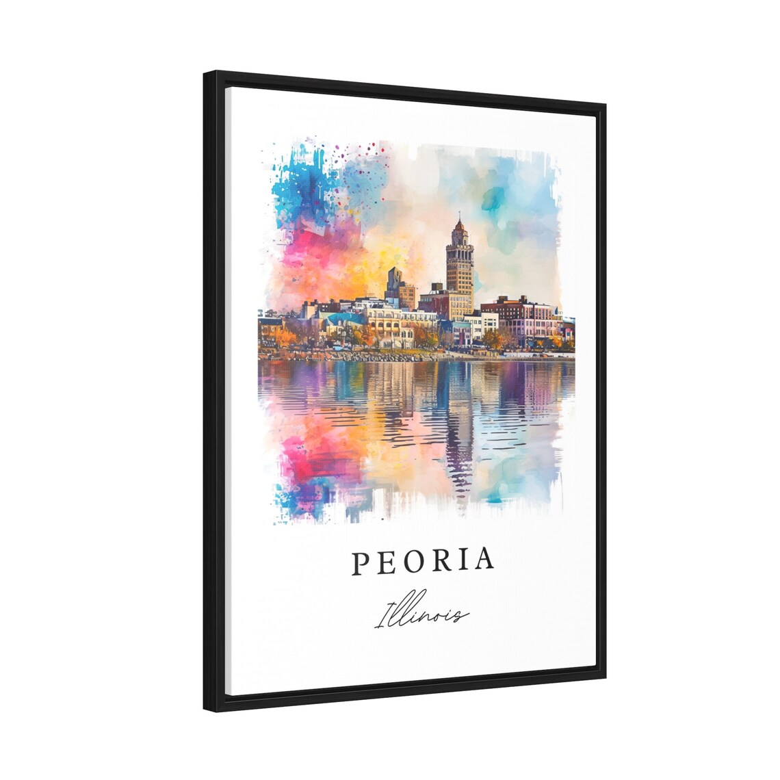 Peoria Illinois Riverfront Sunset Skyline Watercolor Travel Poster - Image 2