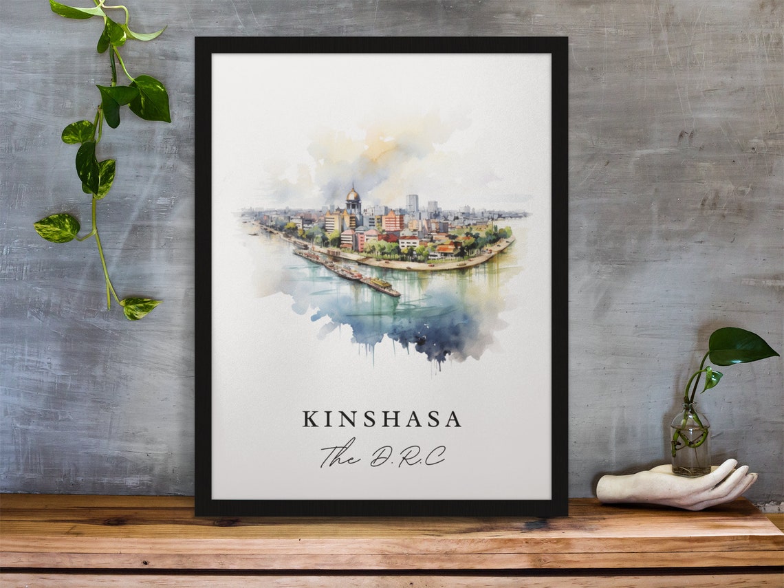 Kinshasa The DRC Grand Congo River Watercolor City Skyline Poster