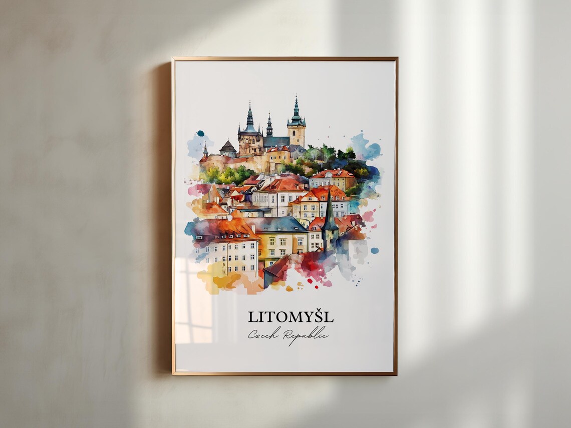 Litomysl Czech Republic Watercolor Castle Hill Town Travel Poster - Image 2