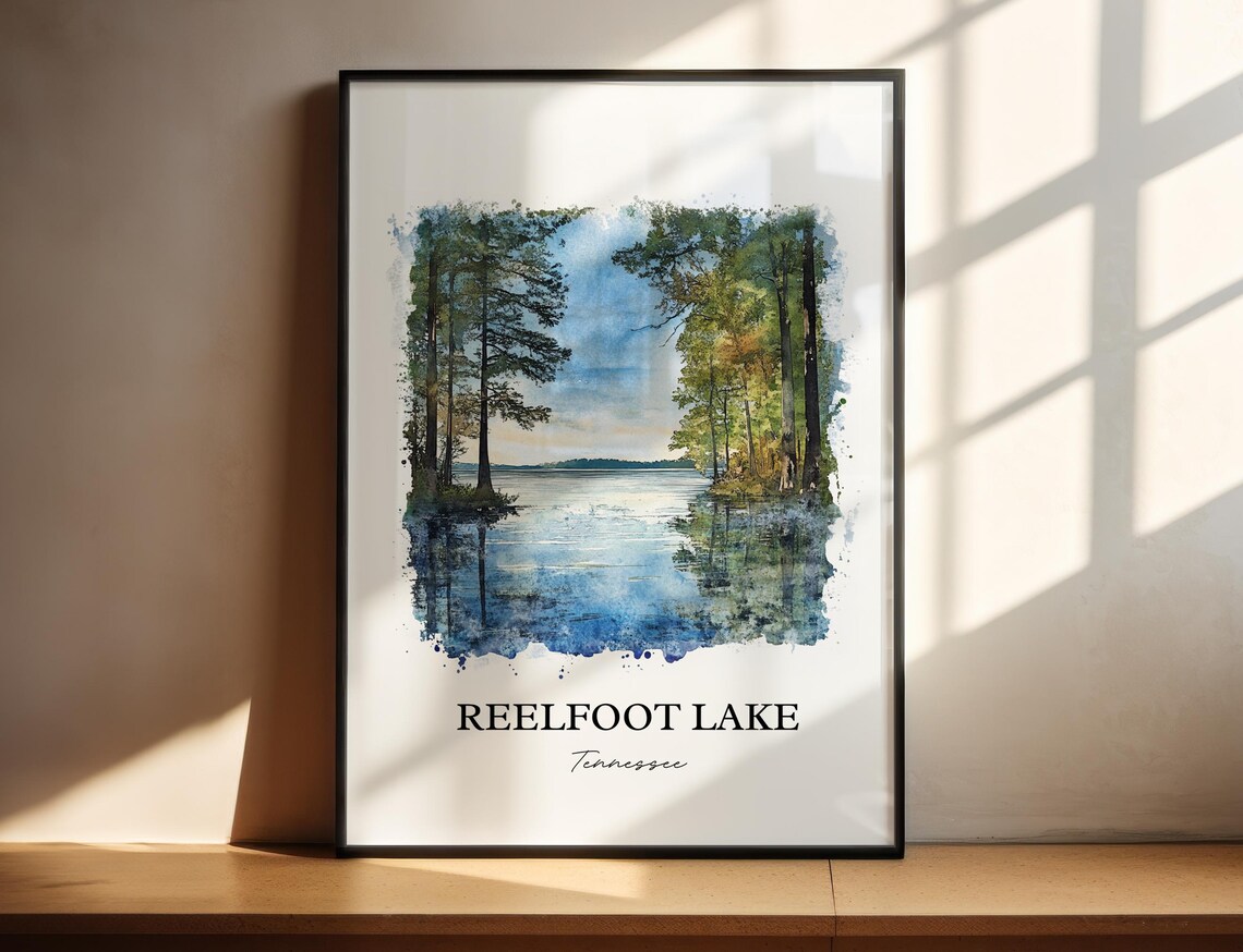 Reelfoot Lake Tennessee Cypress Trees Calm Water Watercolor Poster