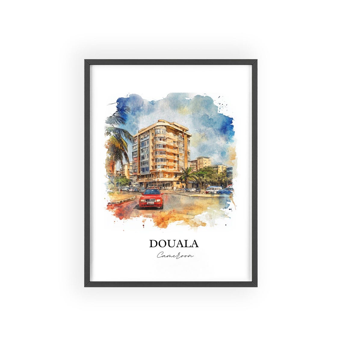Douala Cameroon Watercolor Modern Building Street Art Poster - Image 2