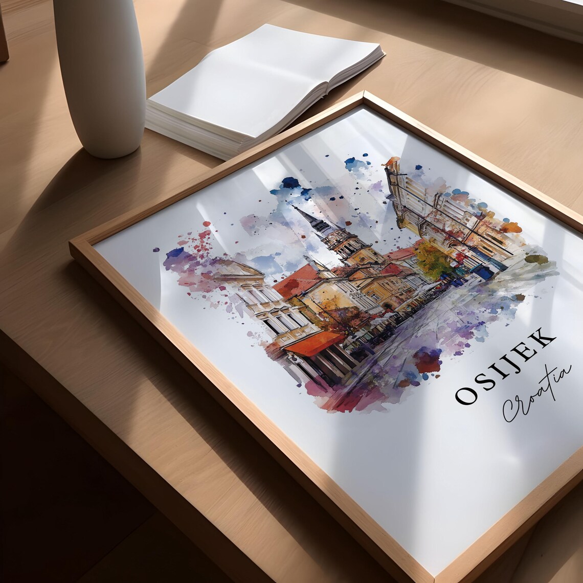 Osijek Croatia Baroque Old Town Street Watercolor Travel Poster - Image 5