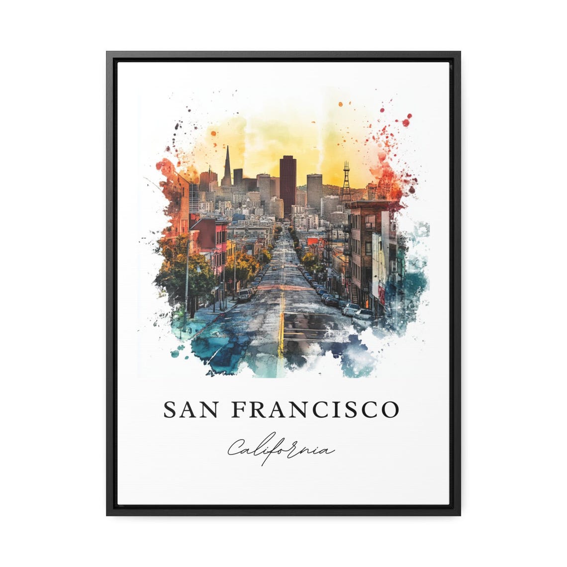 San Francisco California Watercolor Skyline Street Hill View Poster