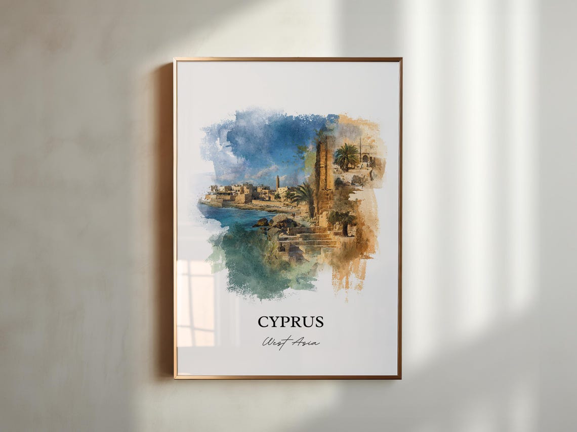 Cyprus Ancient Coastal Ruins Watercolor West Asia Travel Poster - Image 5
