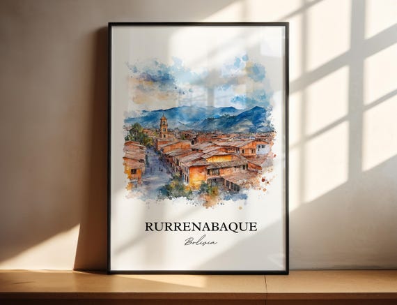 Rurrenabaque Wall Art Beni River Print Bolivia Watercolor Gift Travel Poster Housewarming