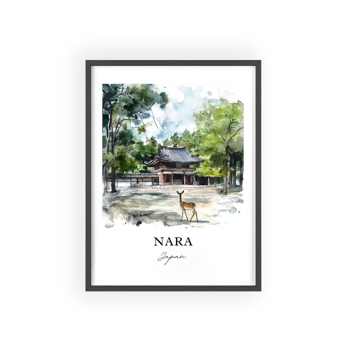 Nara Japan Deer Park Watercolor Travel Poster - Image 2