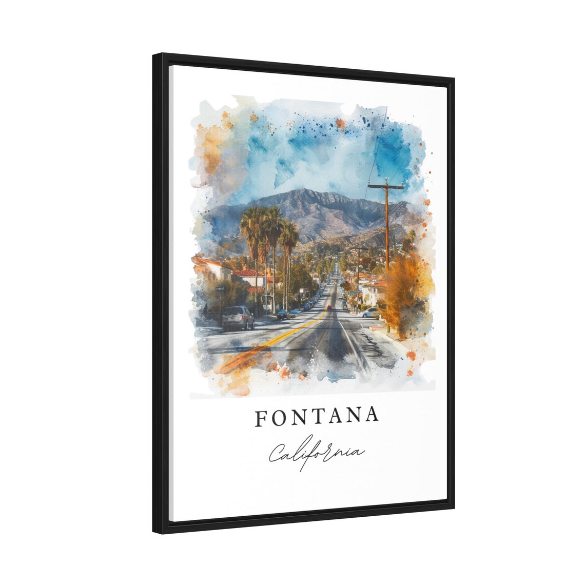 Fontana California Sunlit Palm Lined Street Mountain View Poster - Image 2