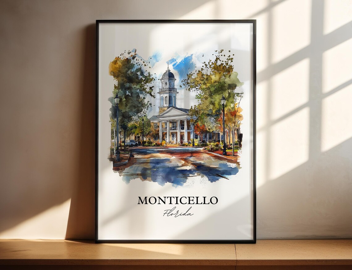 Monticello Florida Historic Courthouse Watercolor Travel Gift Poster
