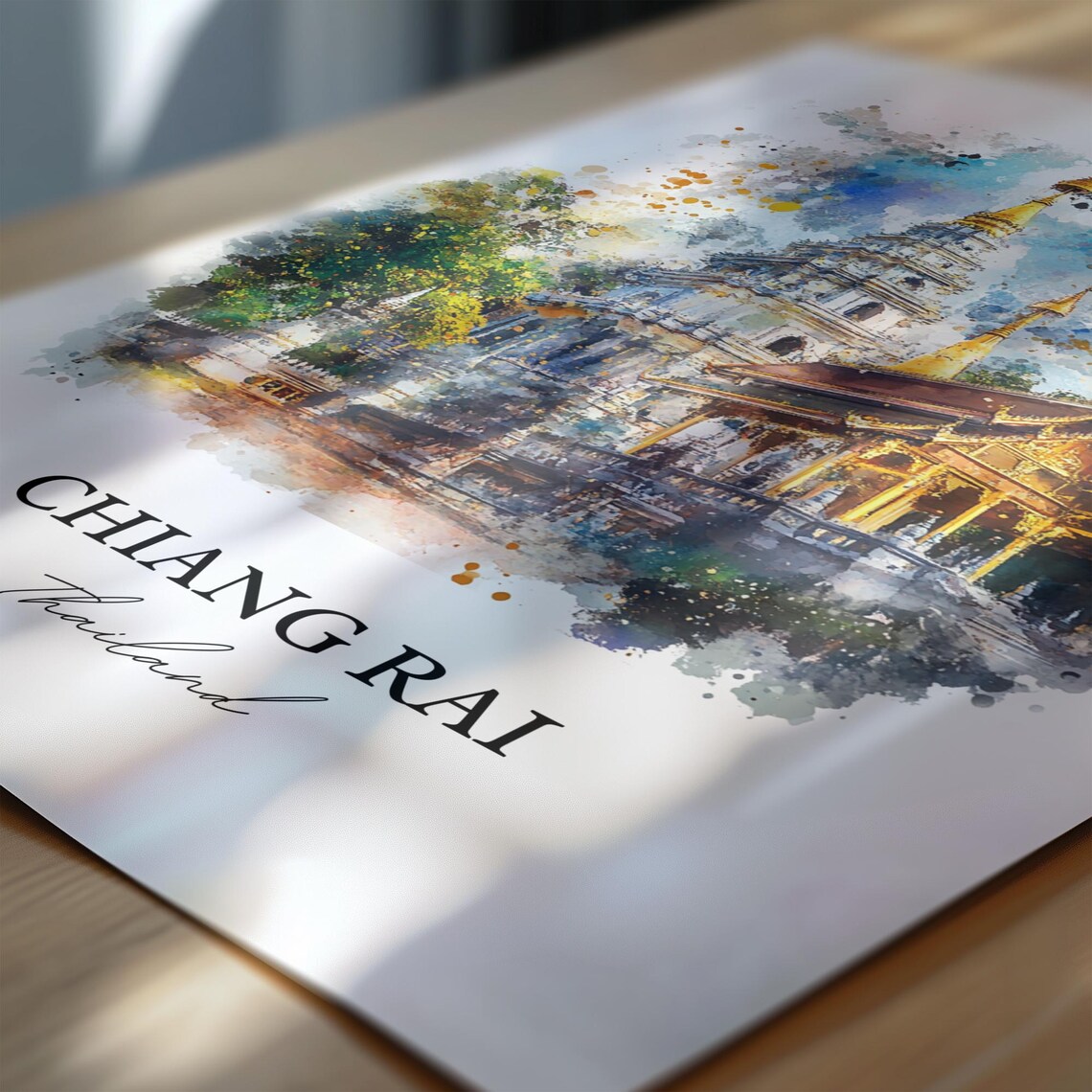 Chiang Rai Thailand Watercolor Golden Temple Landmark Art Poster - Image 7