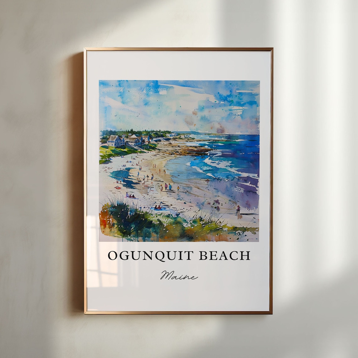 Ogunquit Beach Watercolor Travel Poster, Maine