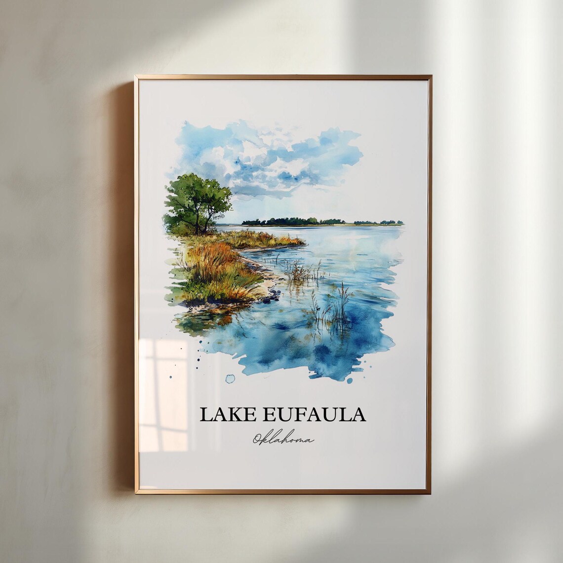 Lake Eufaula Oklahoma Peaceful Shoreline Watercolor Lake Art Poster