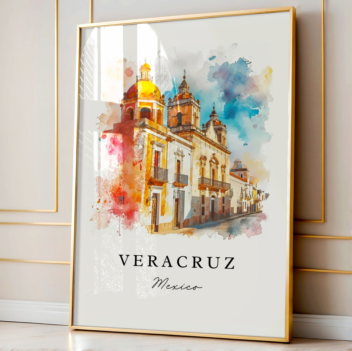 Veracruz Mexico Watercolor Colonial Cathedral Orange Domes Poster - Image 4