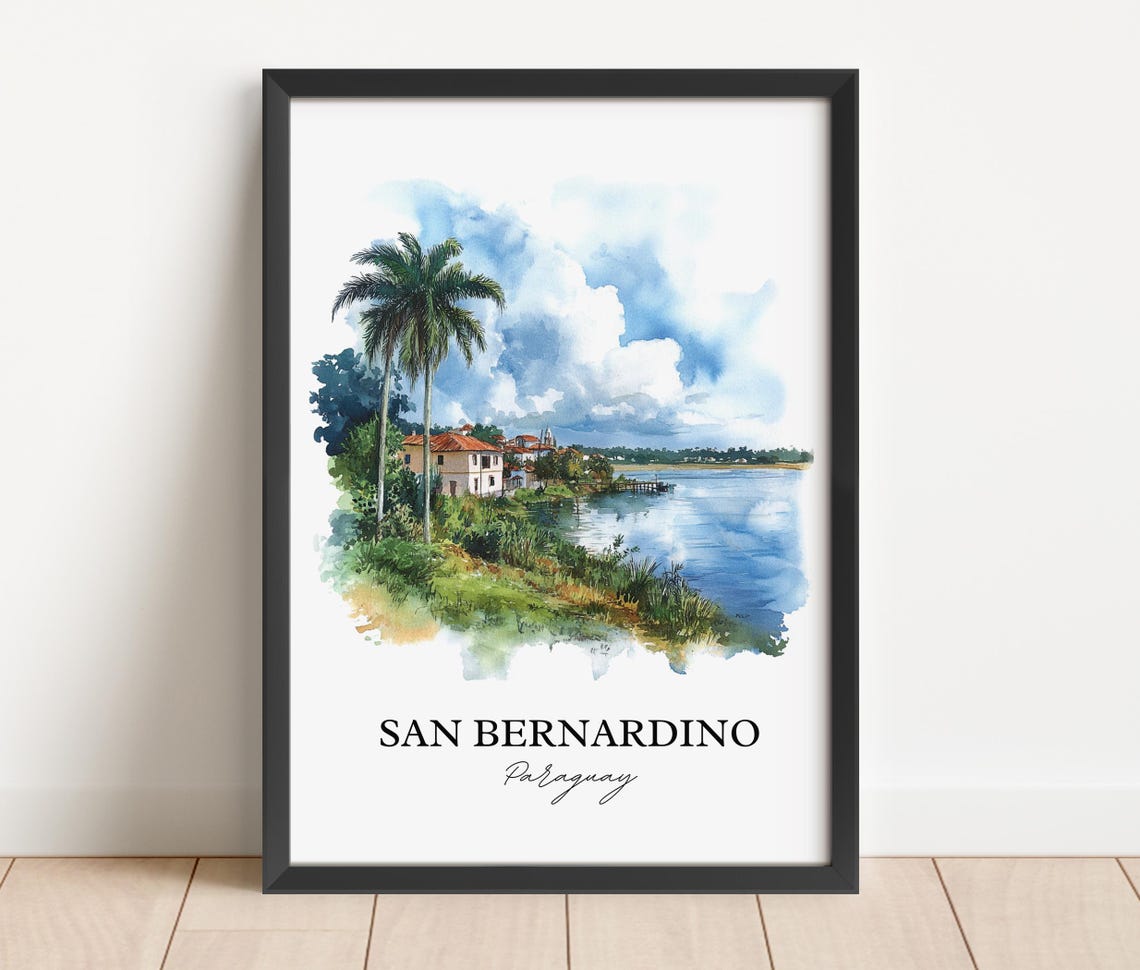 San Bernardino Paraguay Watercolor Lakeside Palms Retreat Poster - Image 3