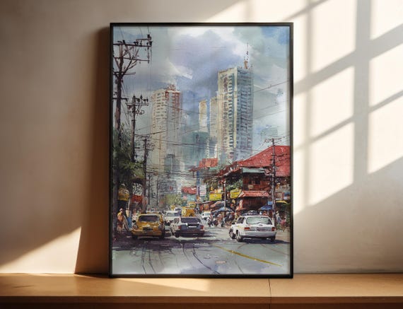 Manila Watercolor Art Travel Print Philippines Artwork Skyline Decor Wall