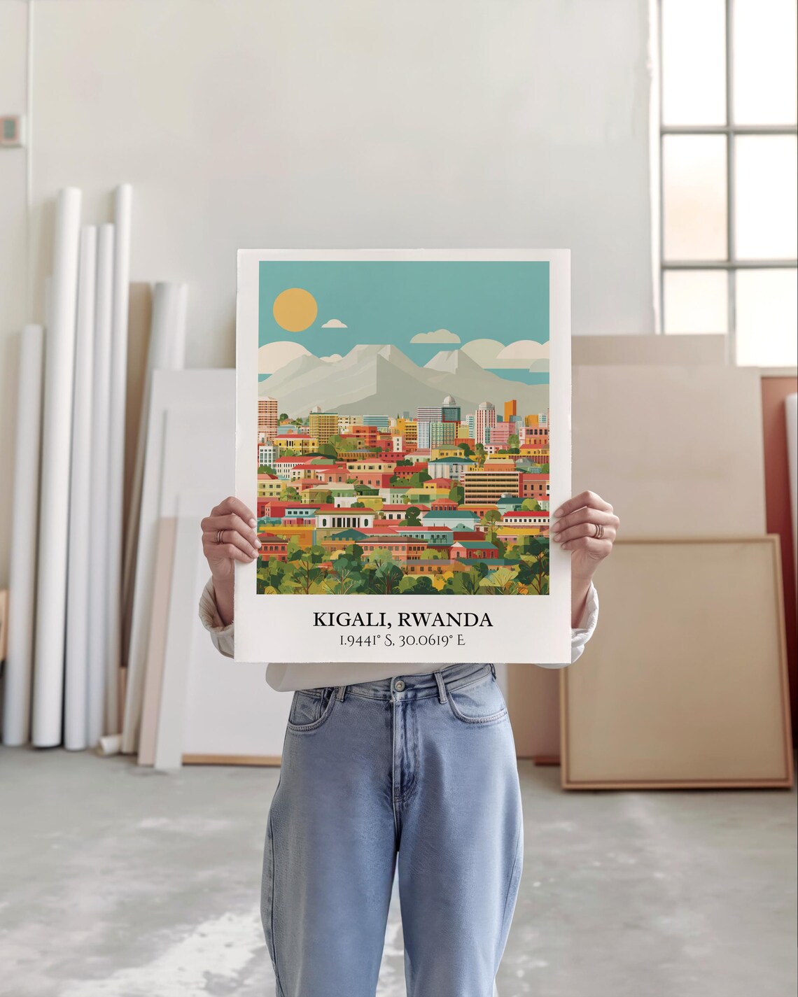 Kigali Rwanda Hillside City Skyline Sunrise Retro Travel Poster - Image 6