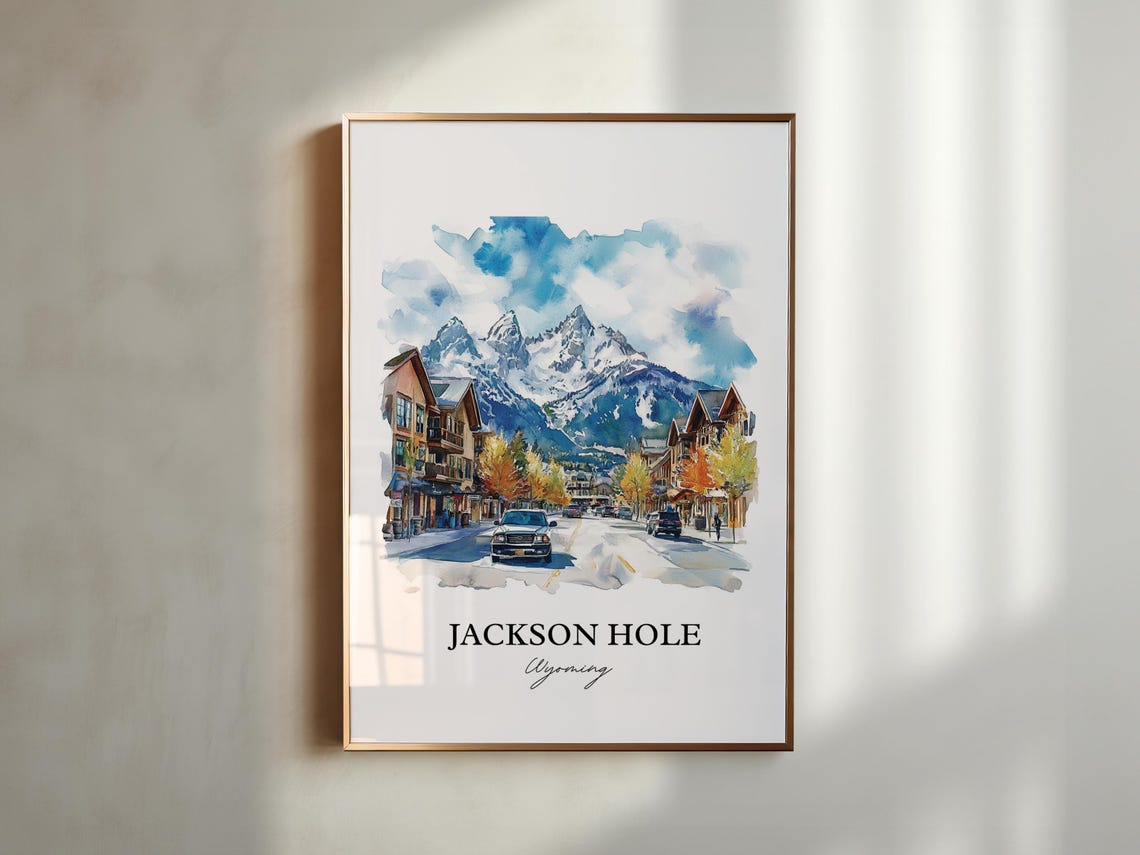 Jackson Hole Wyoming Watercolor Mountain Main Street Scene Poster - Image 5