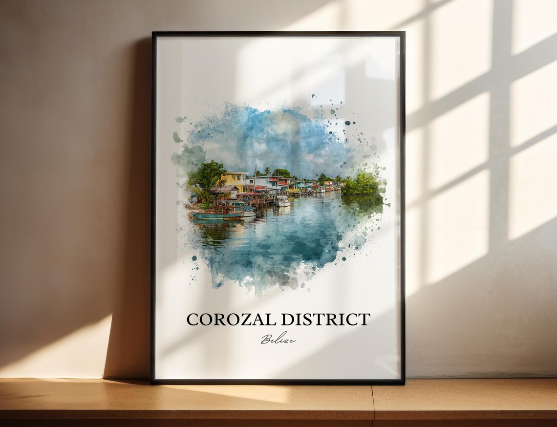 Corozal District Wall Art Belize Print Watercolor Gift Travel Poster Housewarming