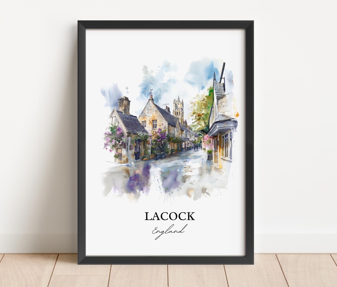 Lacock England Historic Village Street Watercolor Travel Poster - Image 5