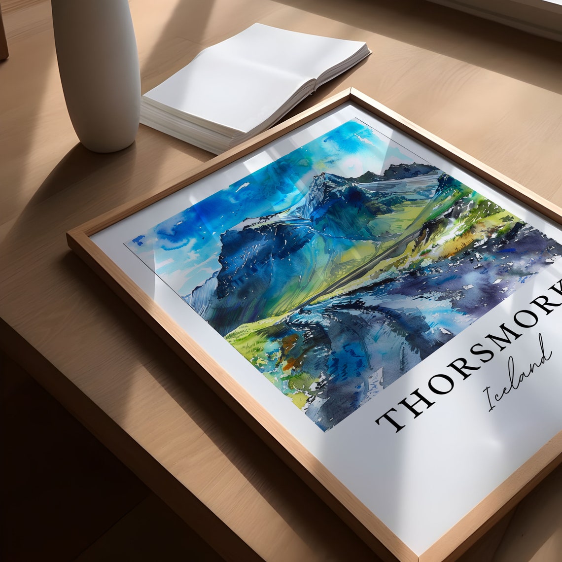Thorsmork Iceland Mountain River Watercolor Wilderness Poster - Image 5