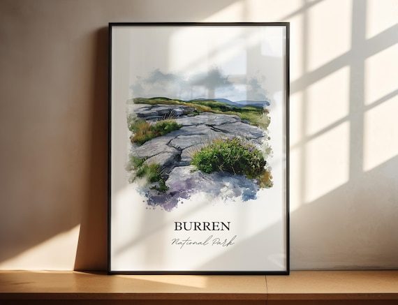 Burren Ireland Limestone Karst Landscape Watercolor National Park Poster