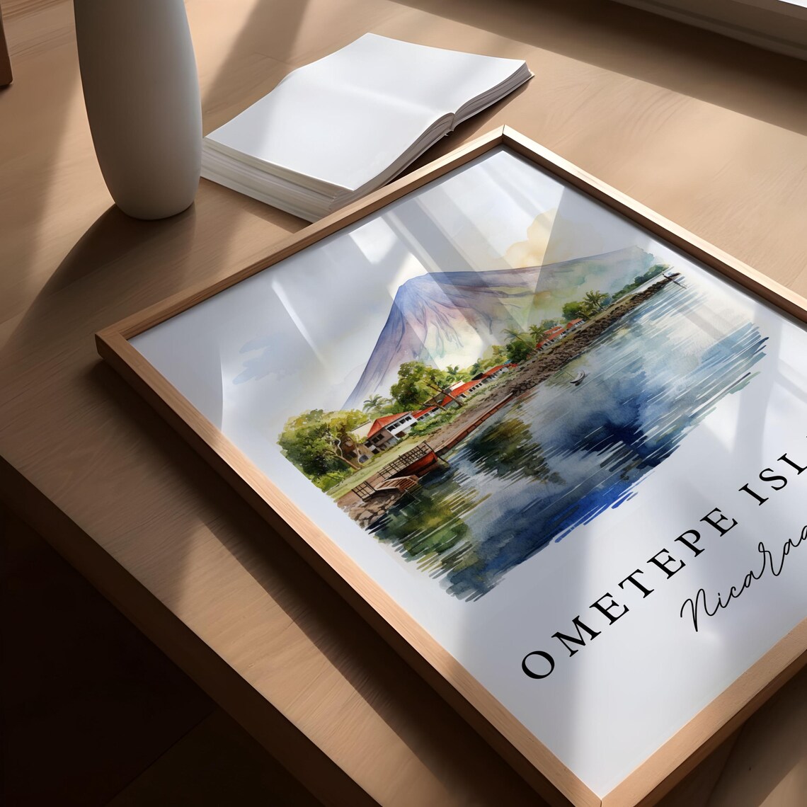 Ometepe Island Nicaragua Watercolor Volcano Lake Travel Poster - Image 4